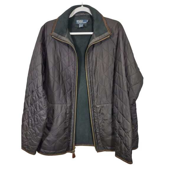 Vintage Polo Ralph Lauren Jacket 90s Brown Quilted Two Way Zip Mens Large - Picture 8 of 11